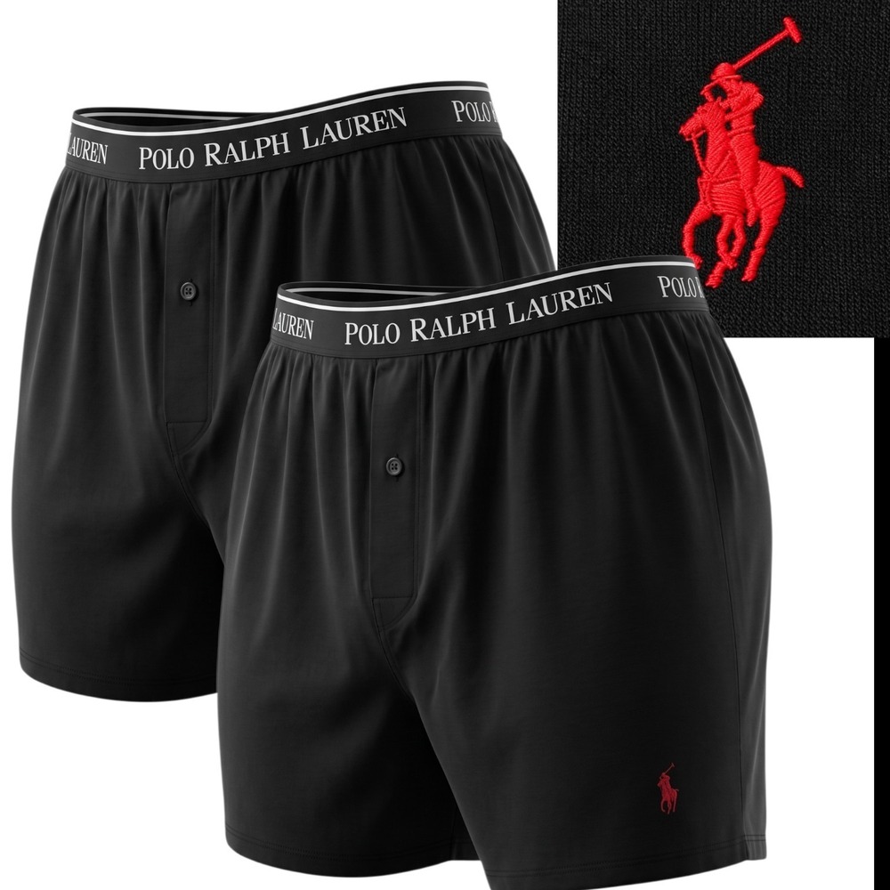 Polo Ralph Lauren Boxer Shorts Men Large Black Knit Classic Fit Pony Logo 2PK